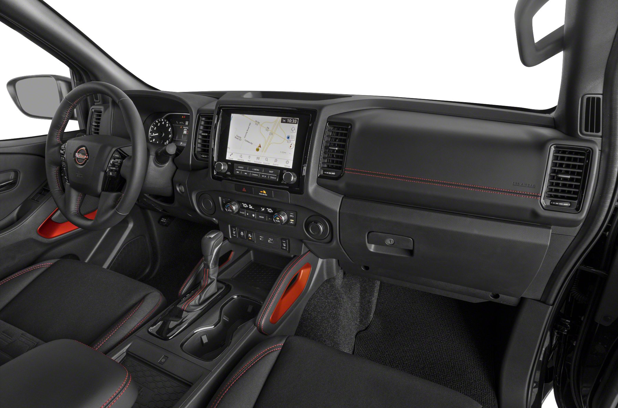 Dashboard with touchscreen, navigation system, and automatic gear shift