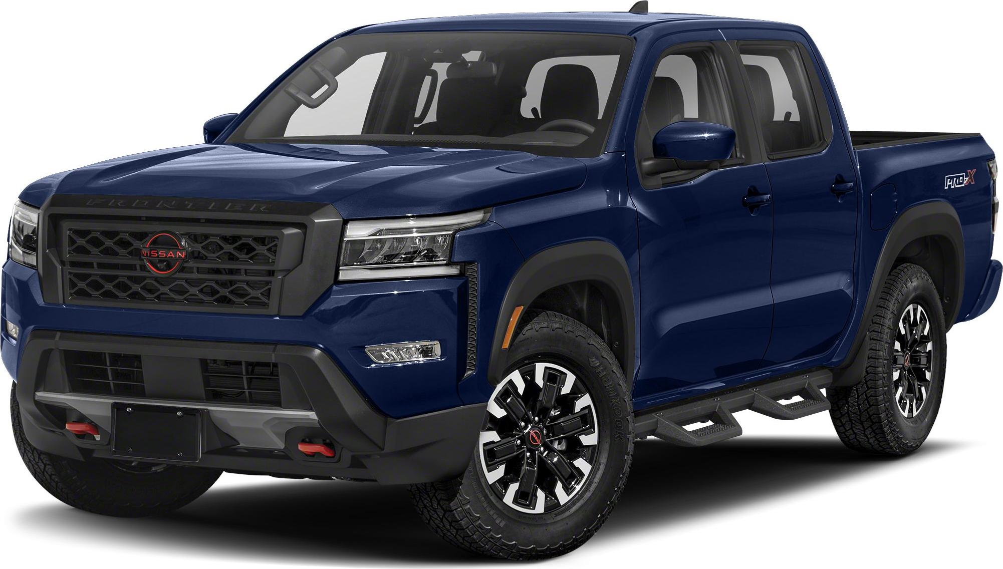 Front view crew cab pickup with black grille and alloy wheels