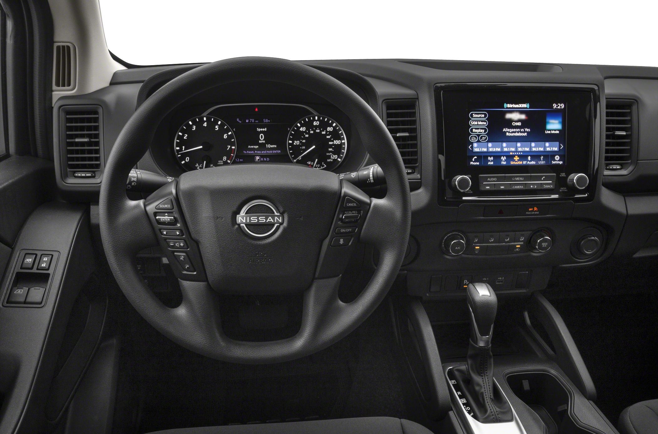 Dashboard and steering wheel with infotainment display and controls