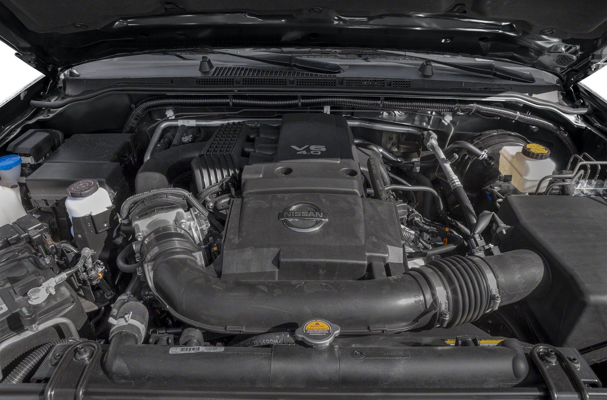 Front view of a 4.0L V6 engine inside an engine bay.