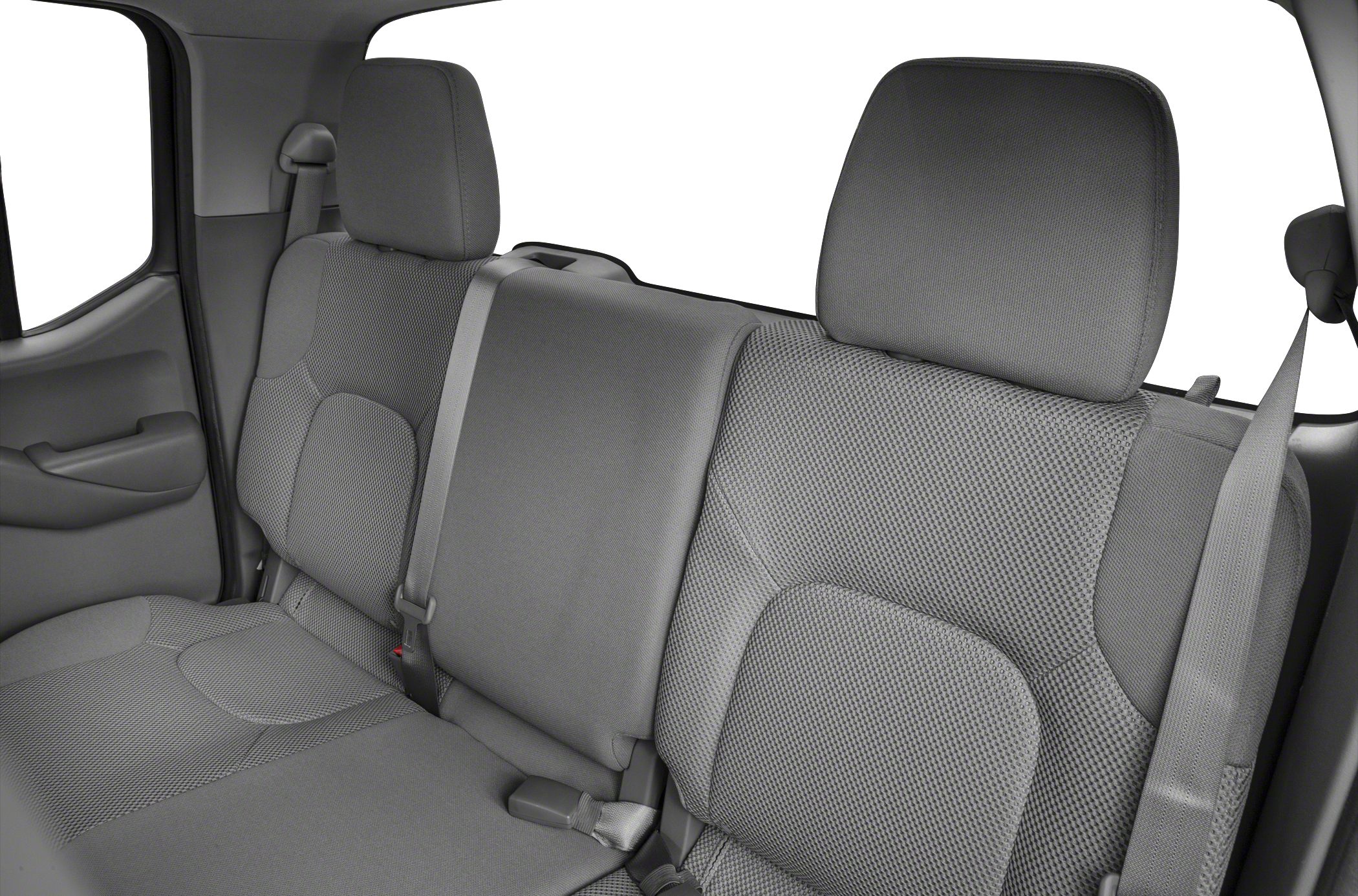 Rear seats with headrests and seat belts in fabric upholstery