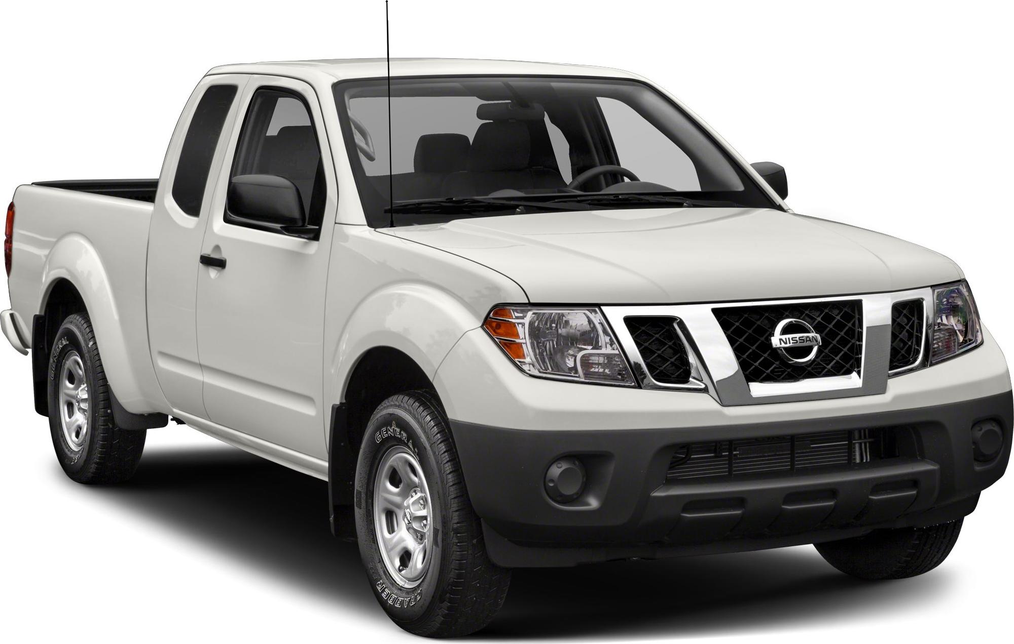 White Nissan Frontier King Cab pickup, front-side view