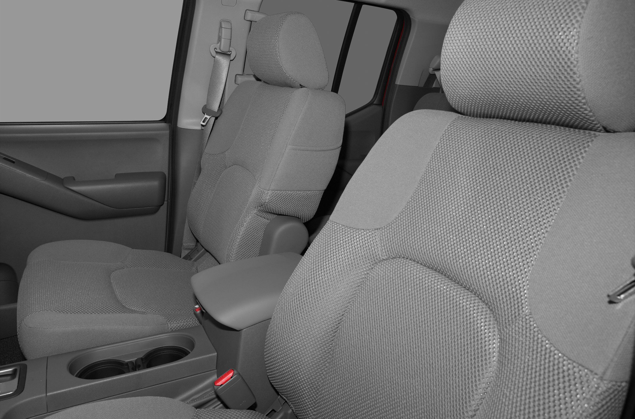 Fabric front seats and center console with cup holders