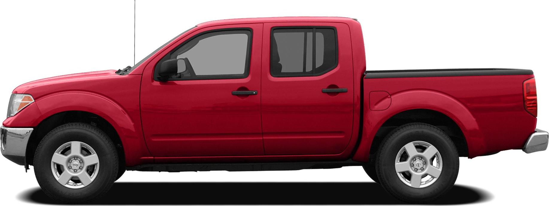 Red crew cab pickup truck side view with extended bed and four doors
