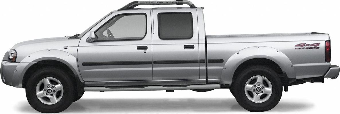 Side view of a pickup truck with extended crew cab and 4x4 off-road feature