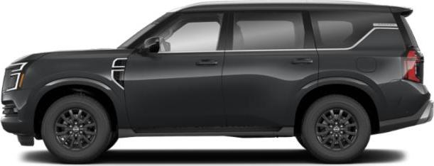 Side profile of a large SUV with black wheels and dark exterior.