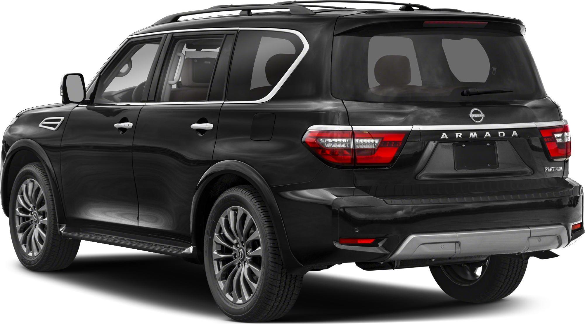 Rear side view of large SUV with distinctive tail lights and elegant design
