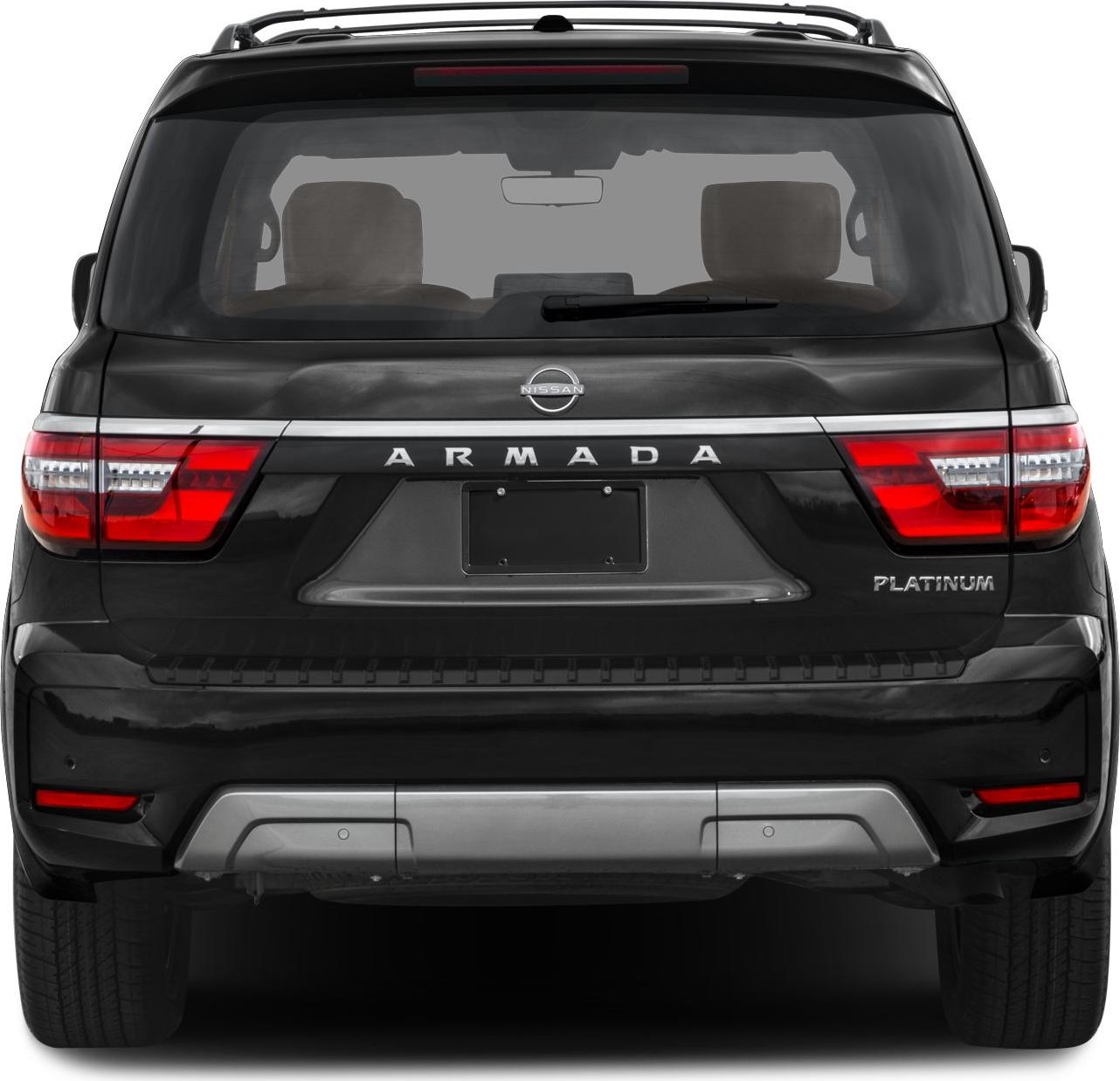 Rear view with tailgate, Nissan badge, Armada lettering, and tail lights
