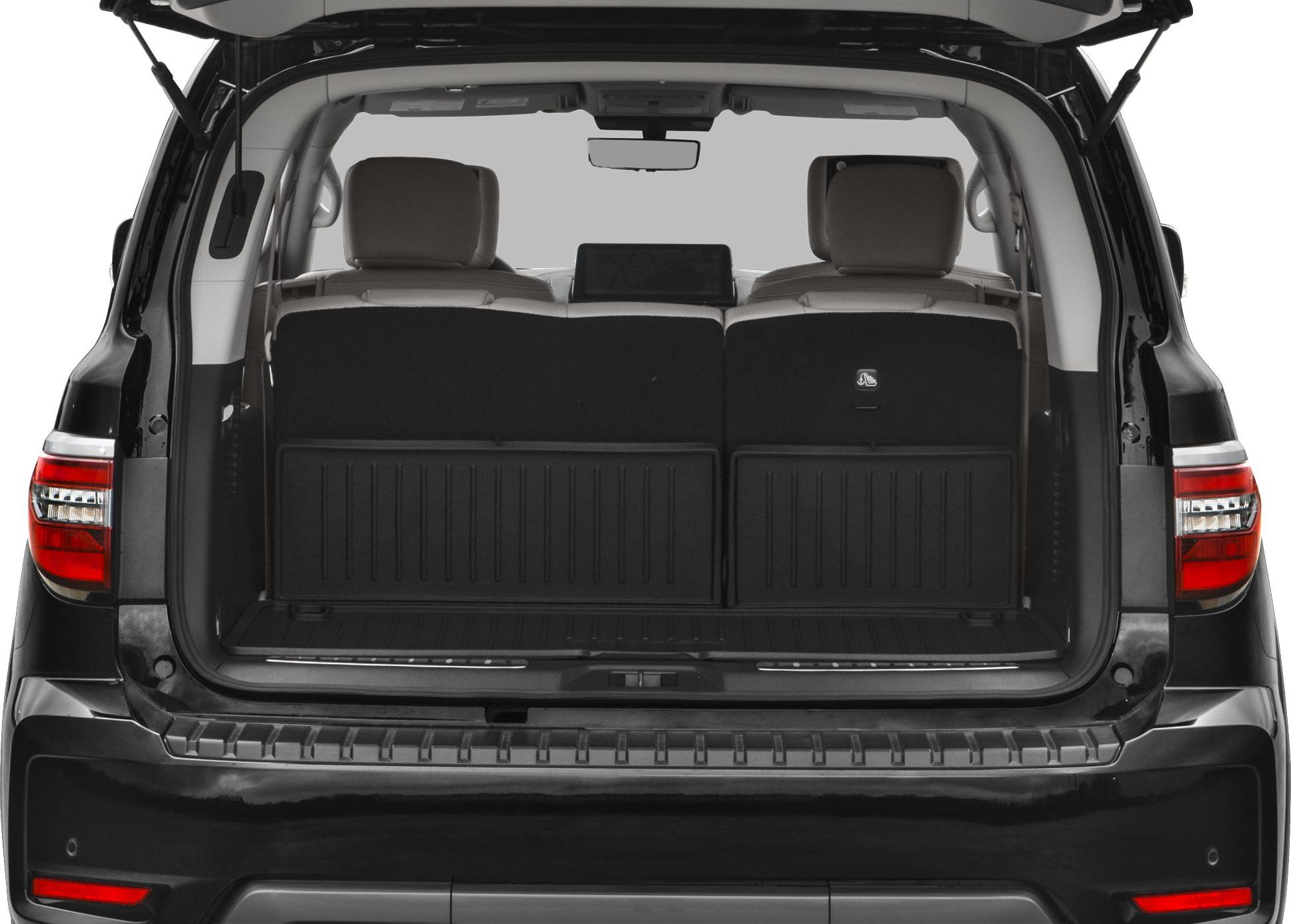 Rear cargo space with split seats and folded storage area
