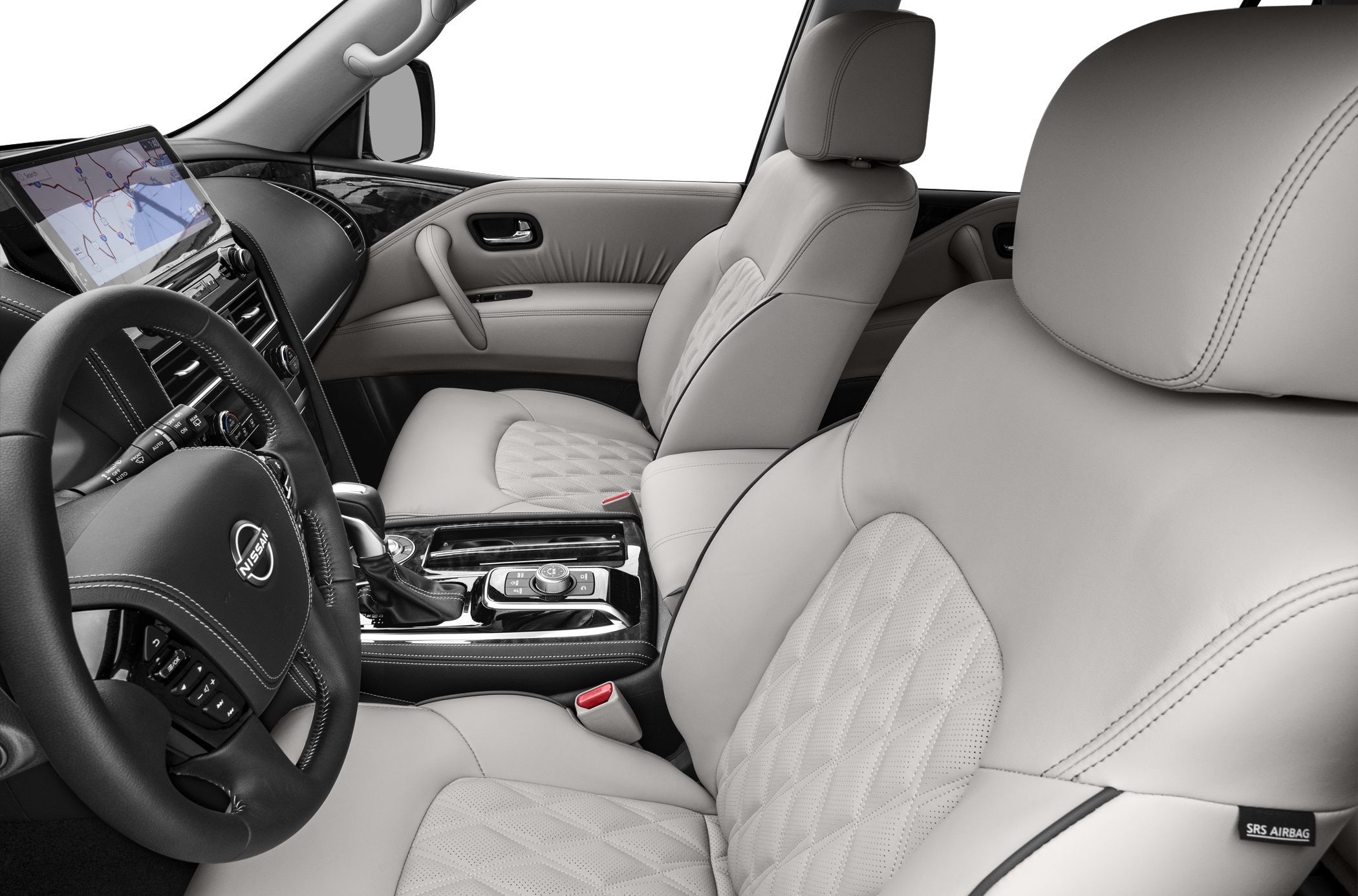 Luxury quilted leather seats with advanced center console and infotainment.