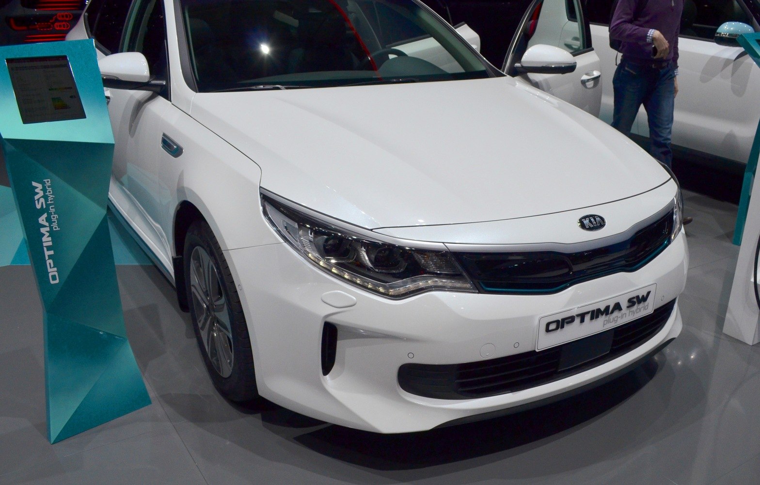 Front fascia and LED headlights of white plug-in hybrid sportswagon