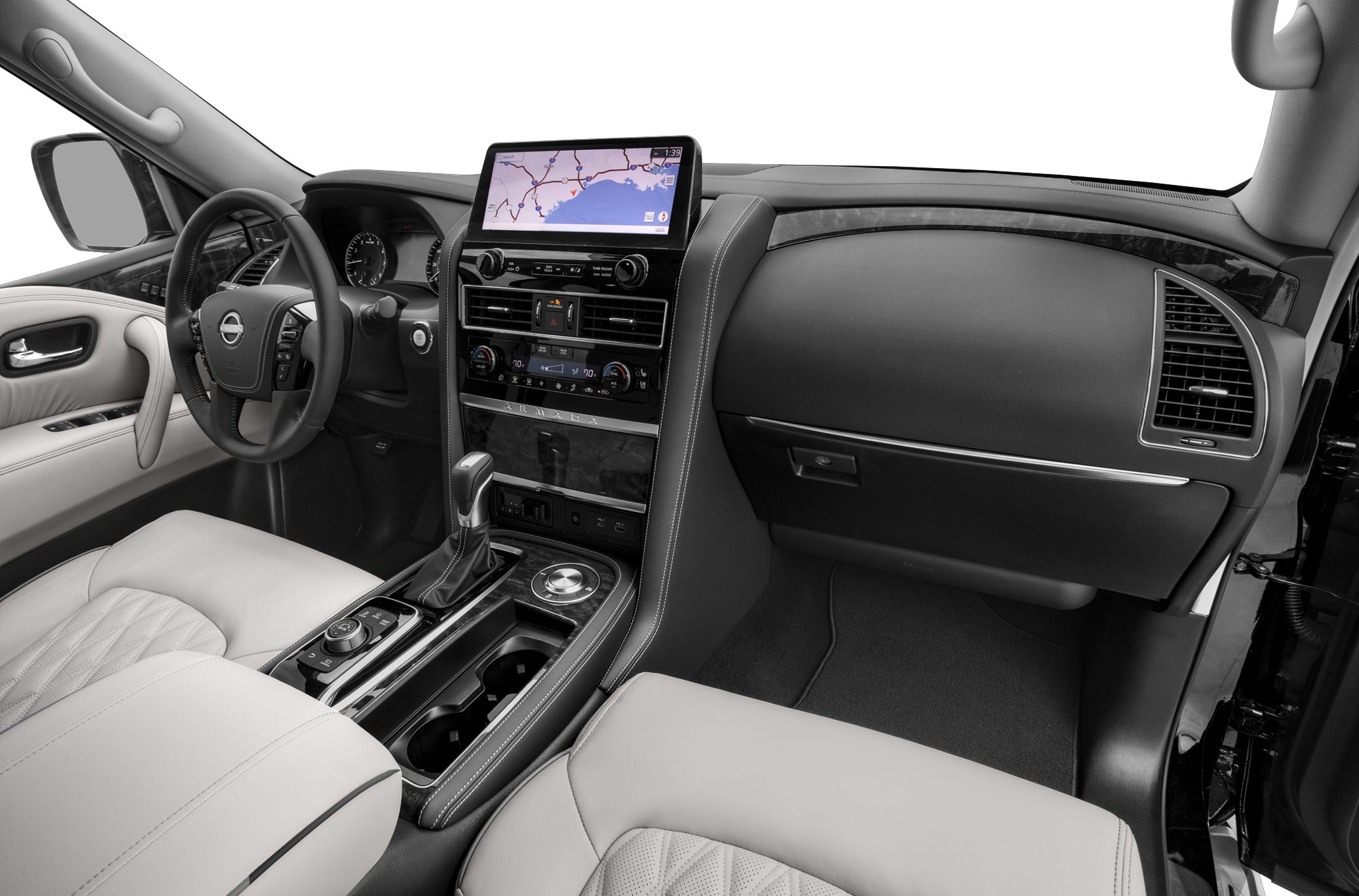 Modern SUV interior with infotainment screen and leather seats