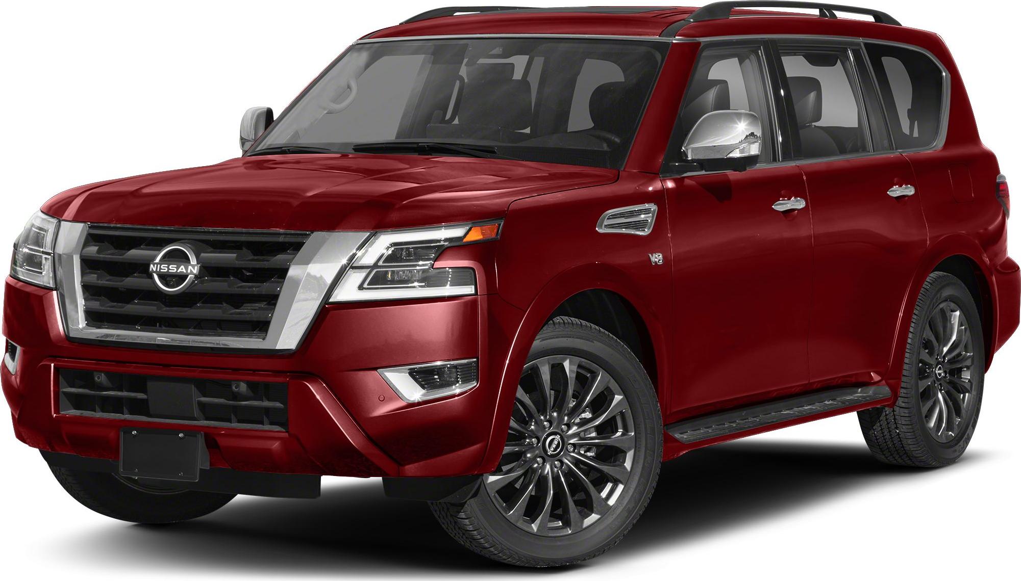 Red SUV front side with LED headlights and chrome grille