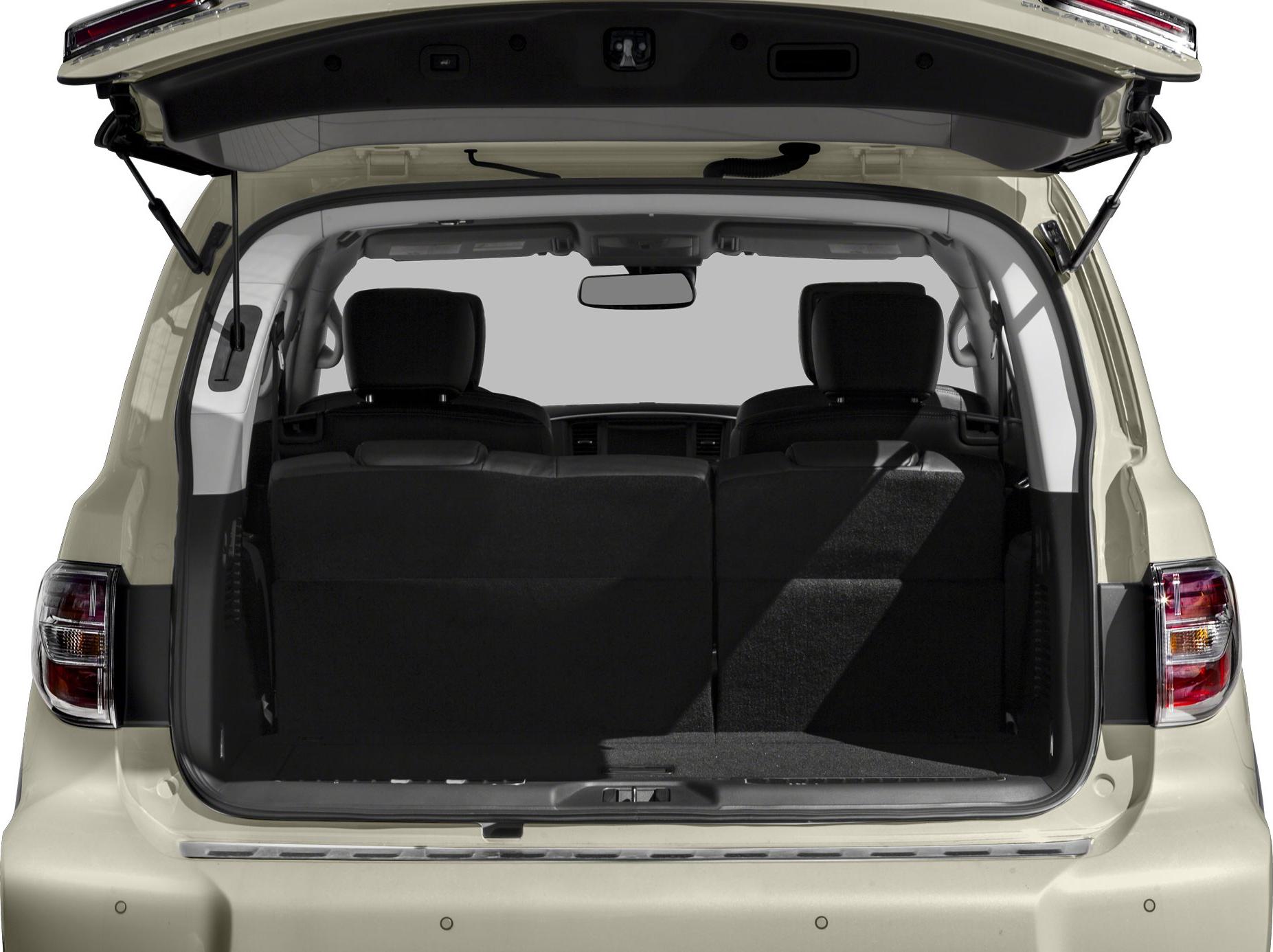 Spacious rear cargo area with open tailgate and third-row seating