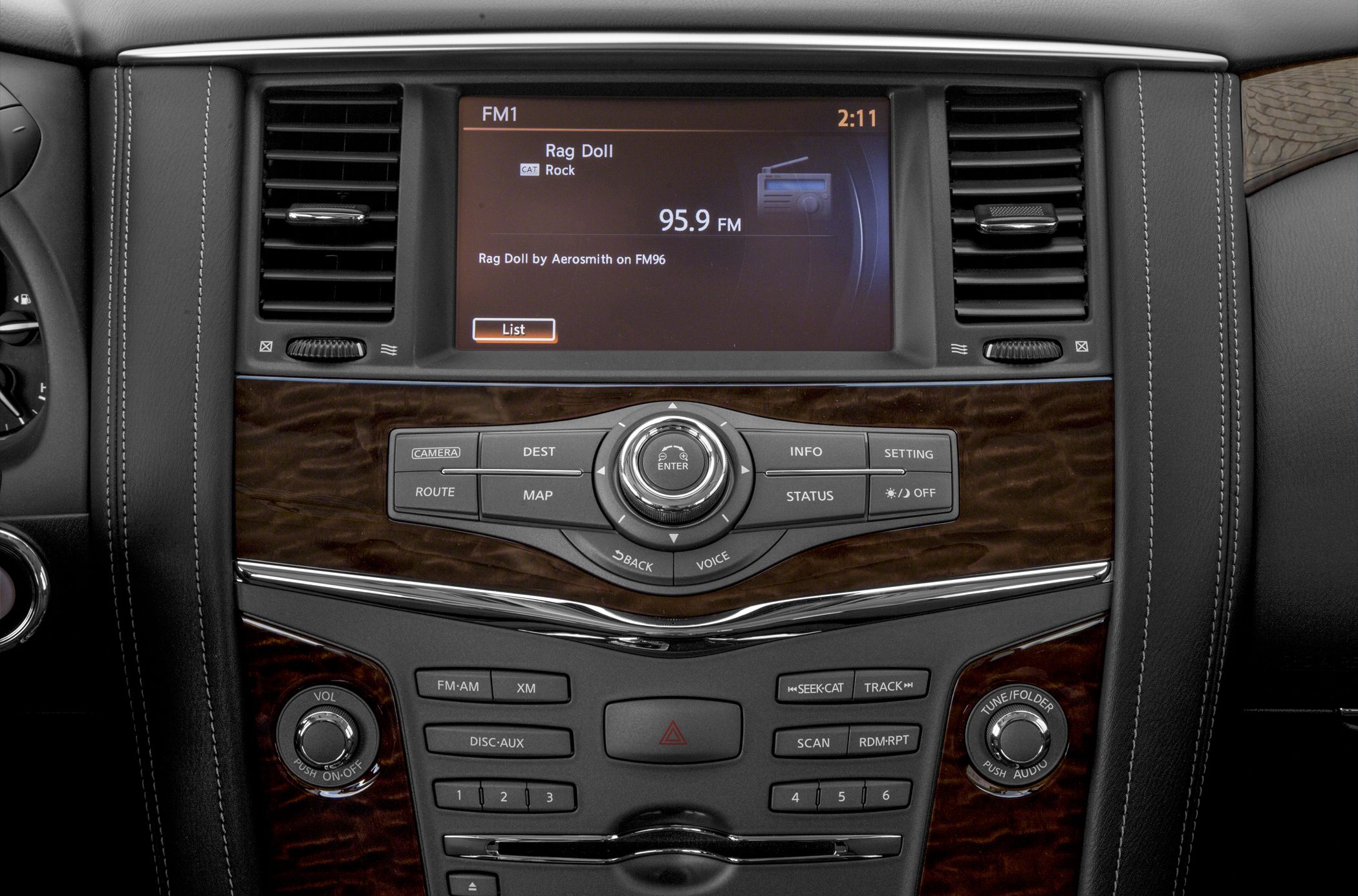 Infotainment control panel with navigation and multimedia buttons