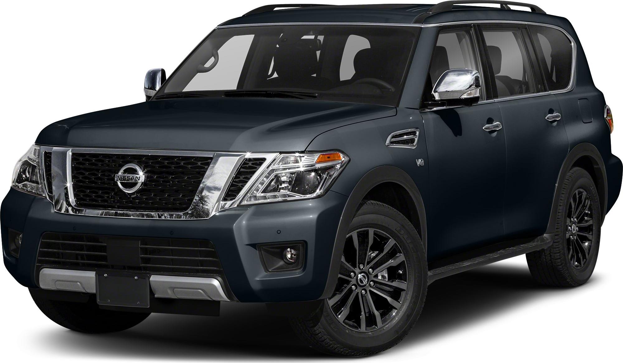 Frontside view of full-size SUV with chrome grille and V8 badge