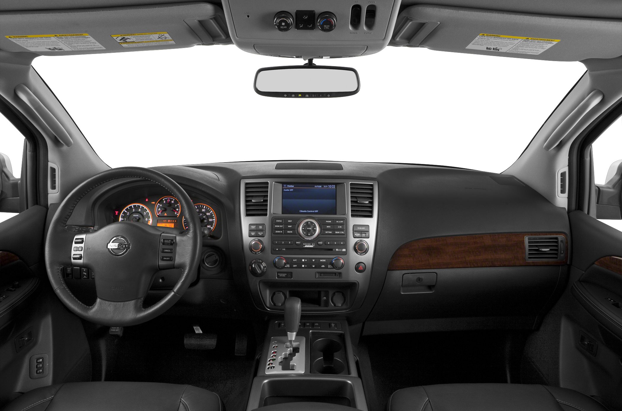Dashboard, steering wheel, center console with infotainment controls