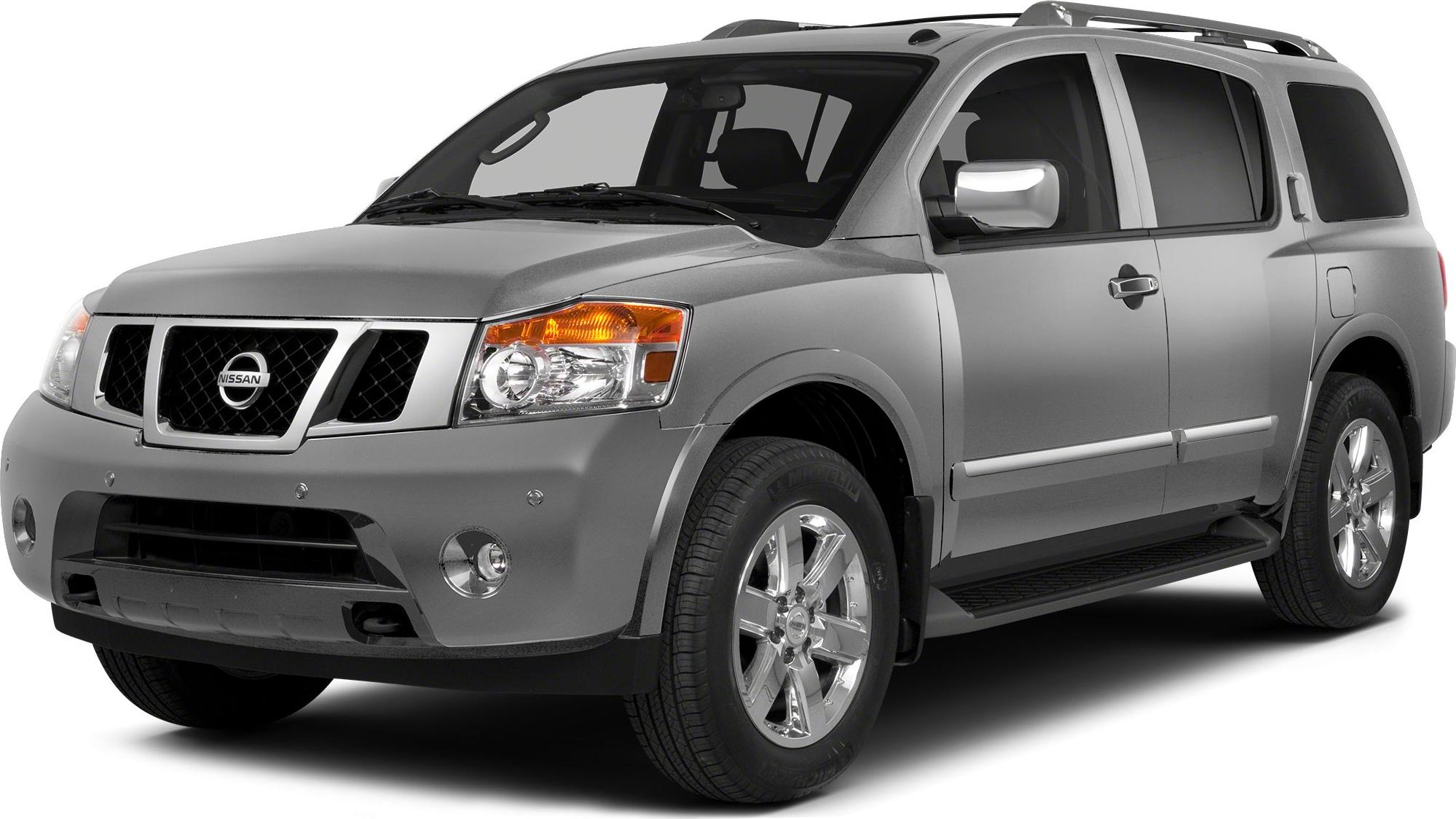 Front side exterior view of a large SUV with chrome wheels and side mirror
