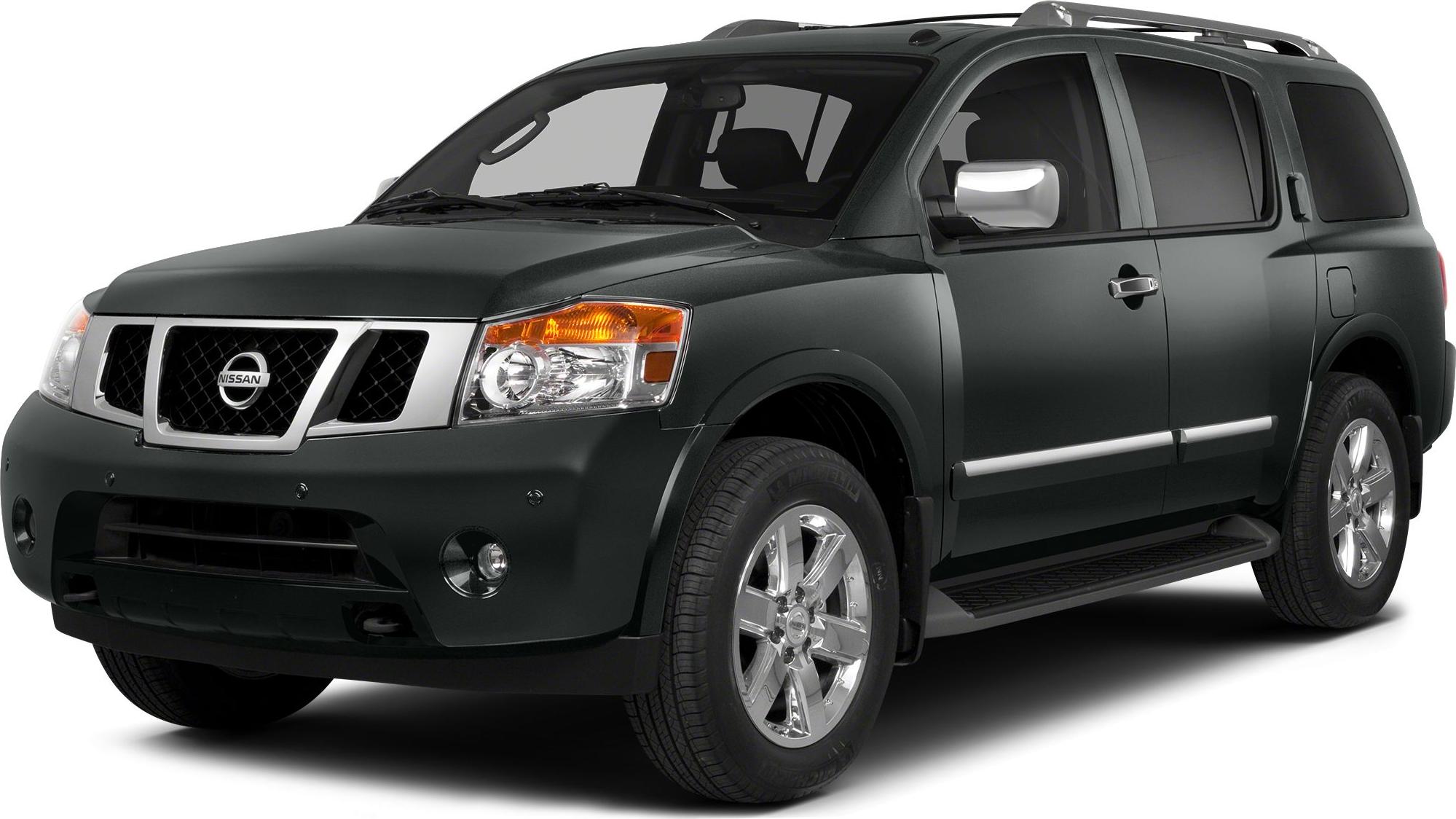 Front side view of a large SUV with chrome grille and roof rails