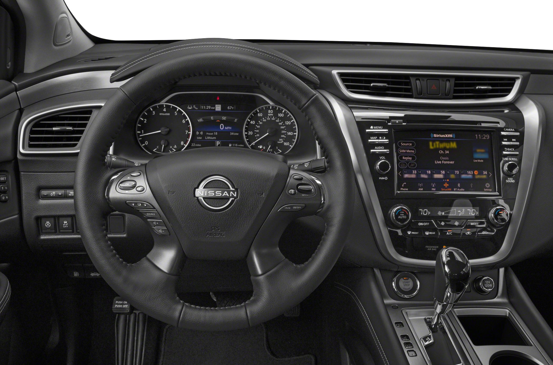 Steering wheel and infotainment system in a modern vehicle interior