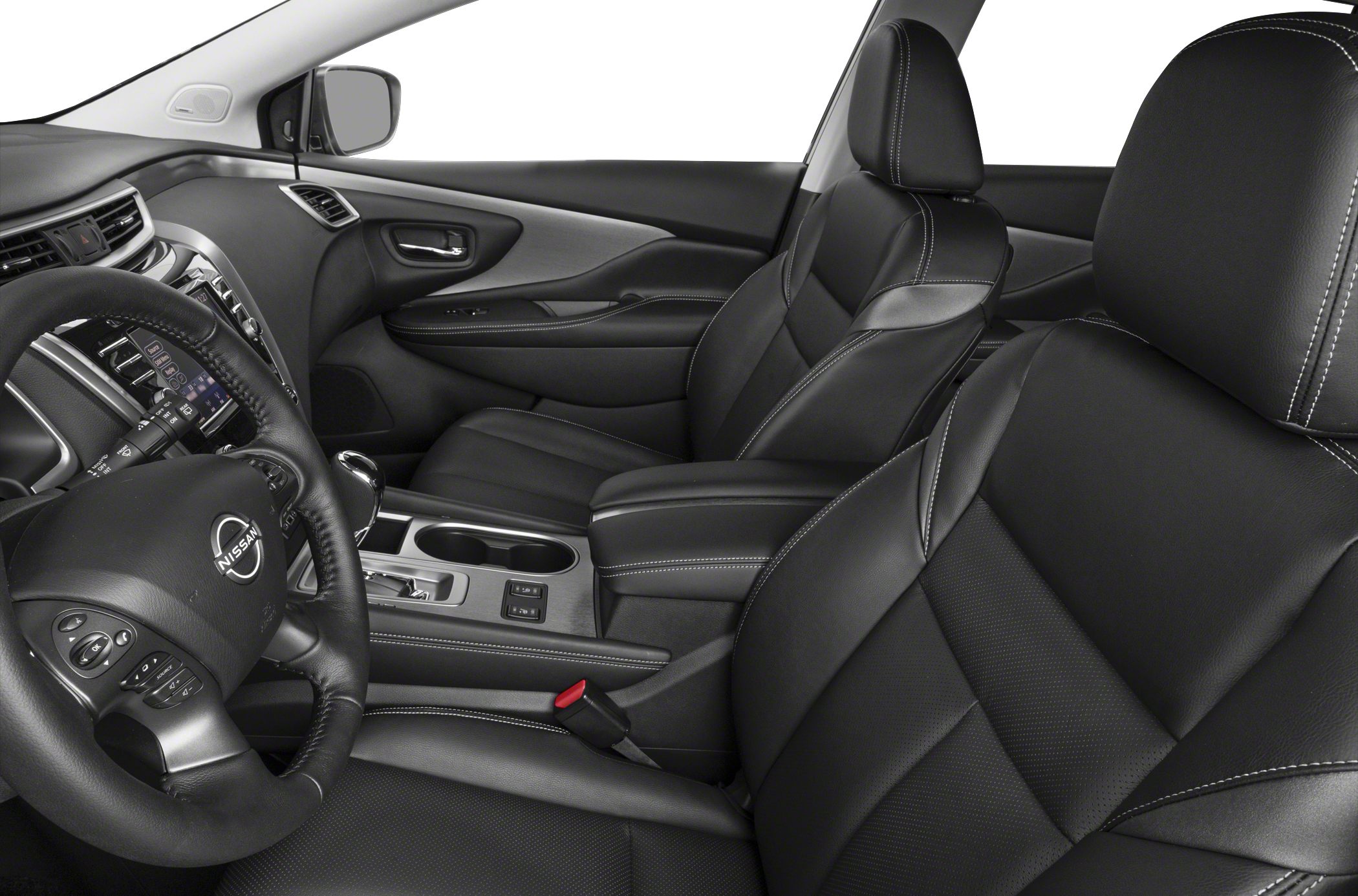Premium black leather seats and dashboard with steering wheel and control panel