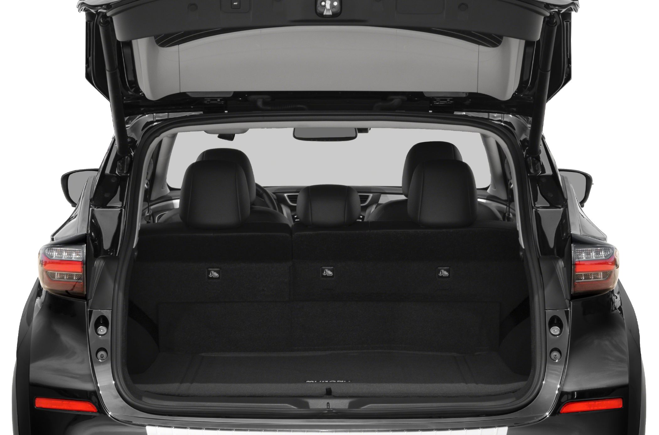 Open rear hatch with spacious cargo area and three rear seats.