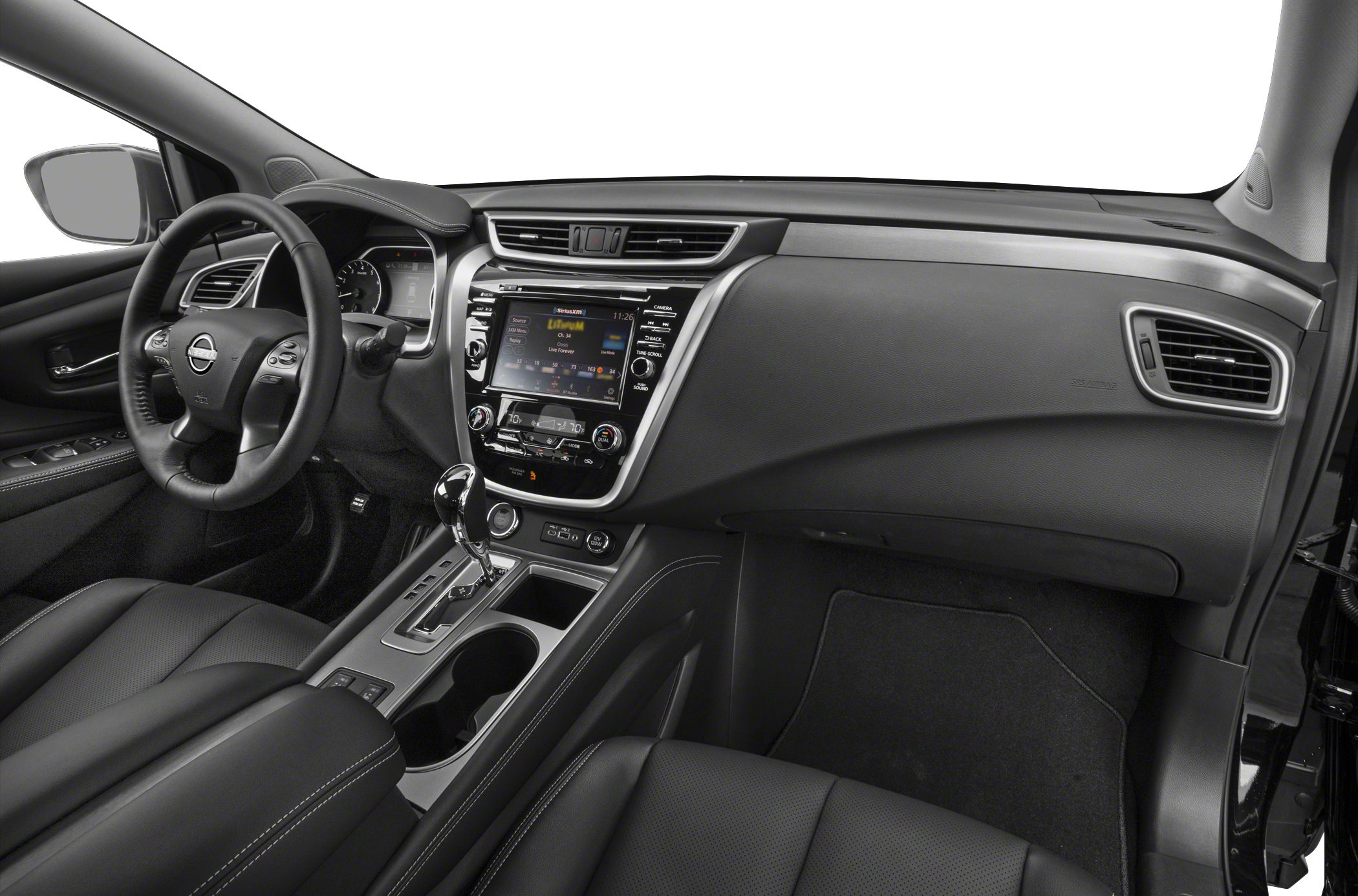 Interior dashboard and center console with infotainment and gear selector