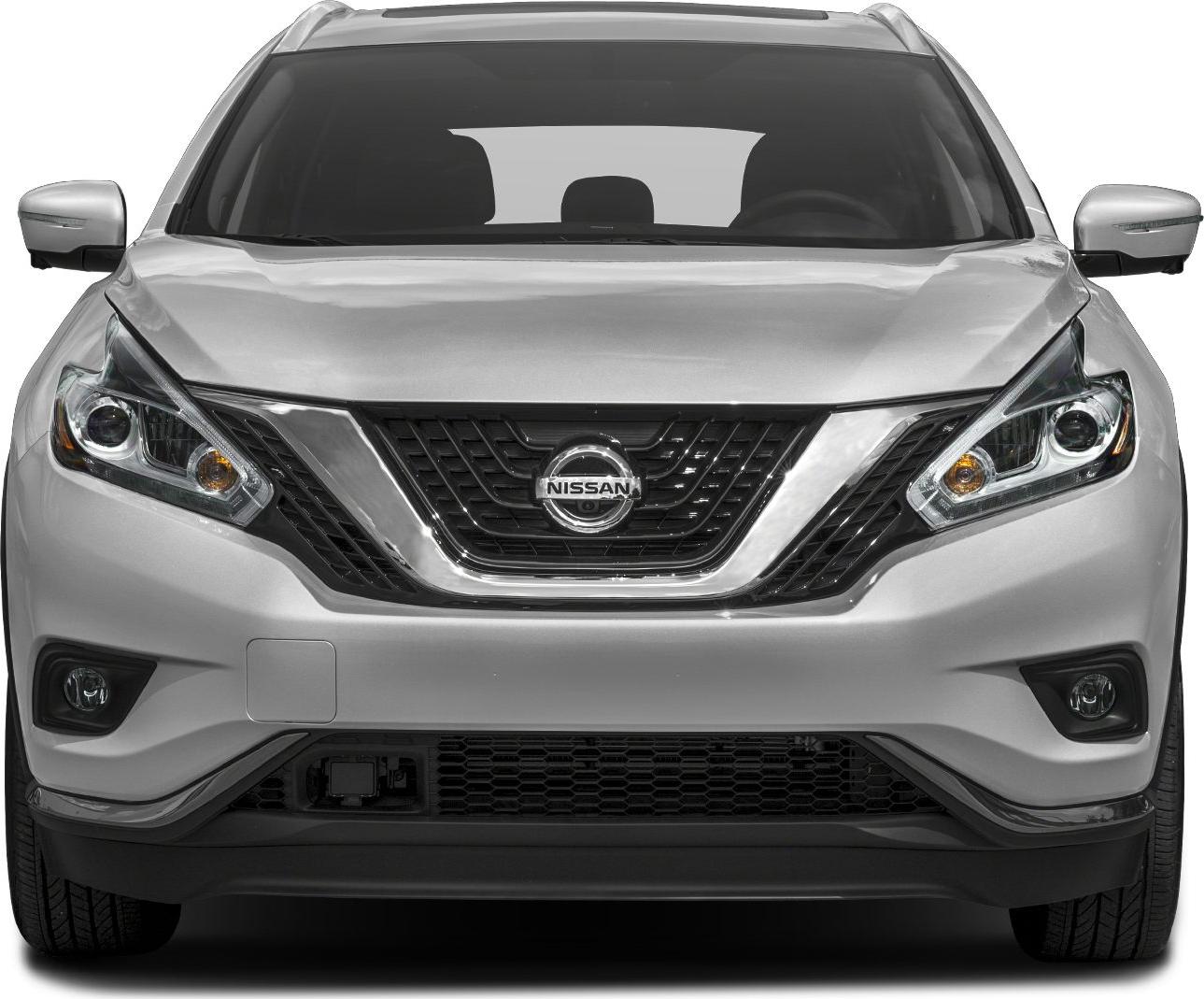 Front view with headlights, grille, fog lights, and windshield.