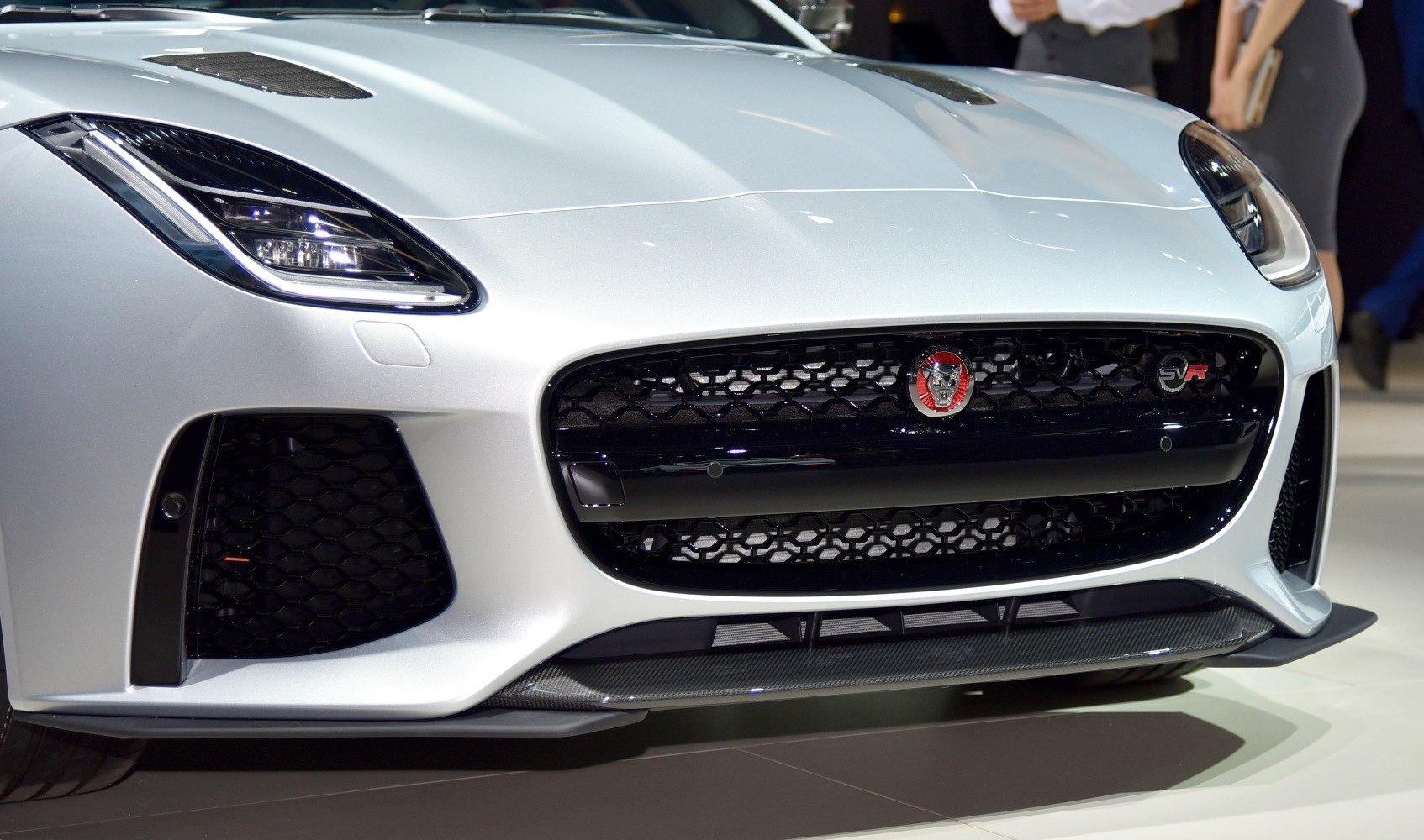 Front grille with SVR badge and sharp LED headlights of luxury sports coupe
