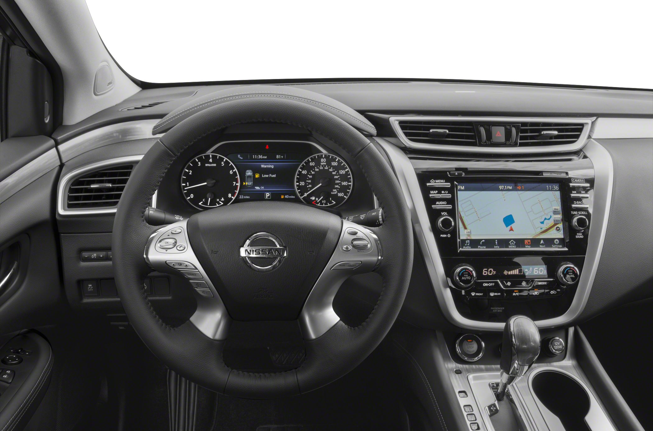 Steering wheel, instrument cluster, infotainment system, center console
