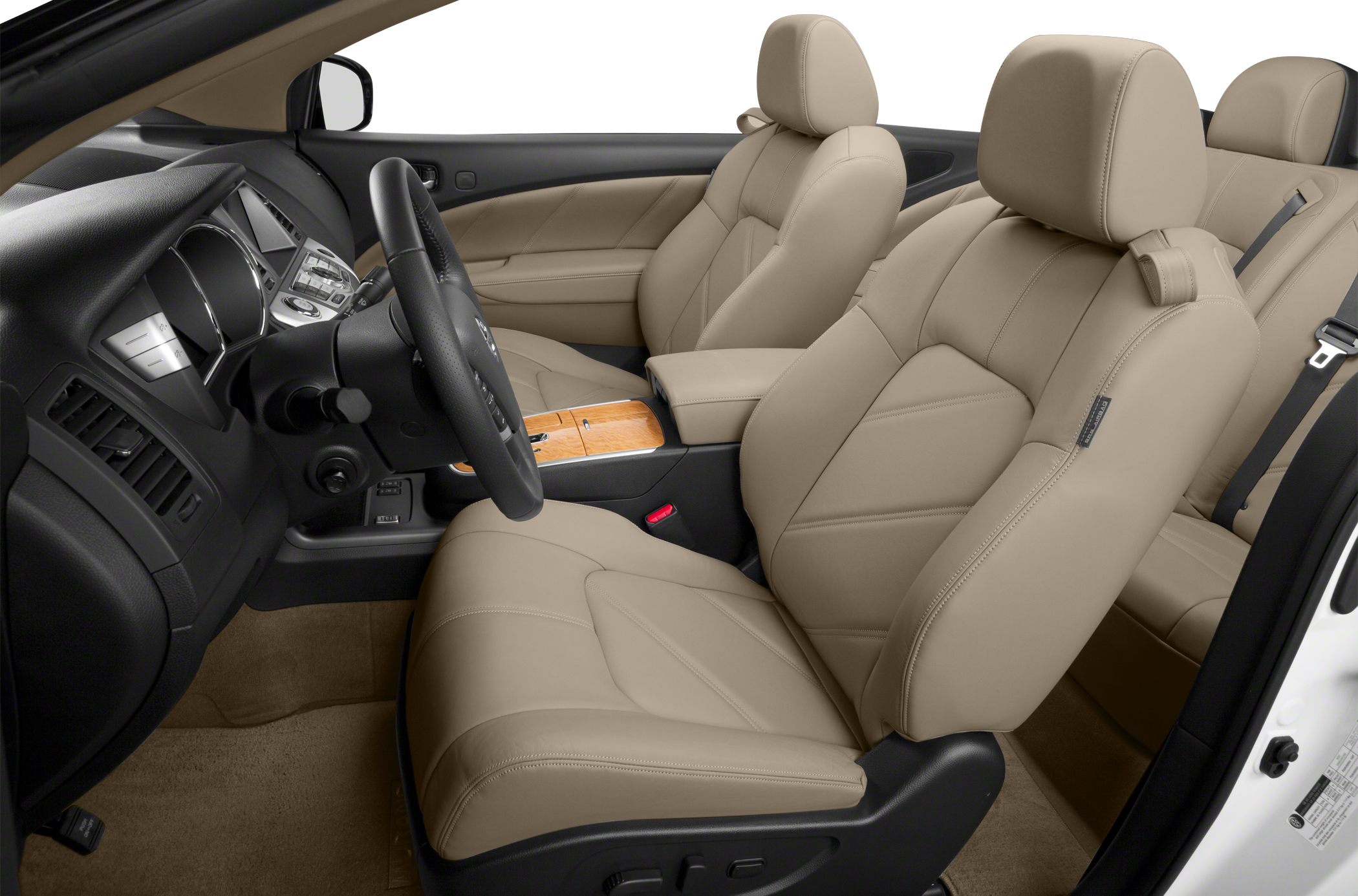 Beige leather seats with modern dashboard and wood trim center console