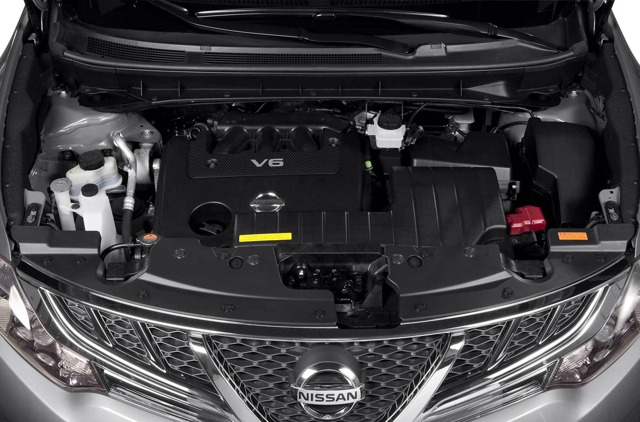 Close-up of V6 engine and front grille in engine bay