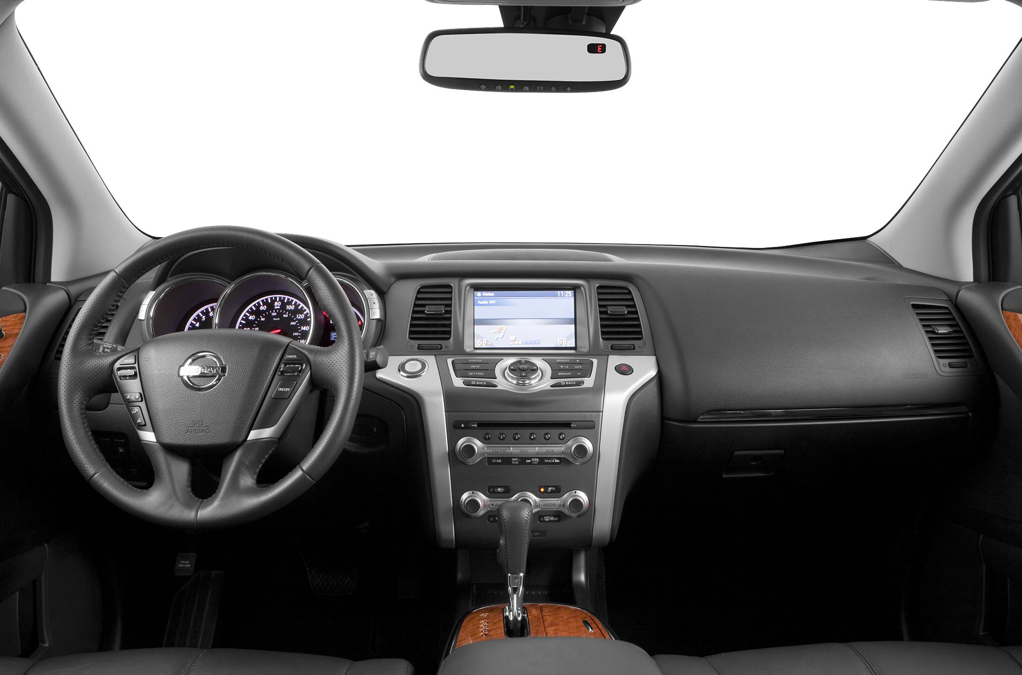 Dashboard, steering wheel, and center console with infotainment