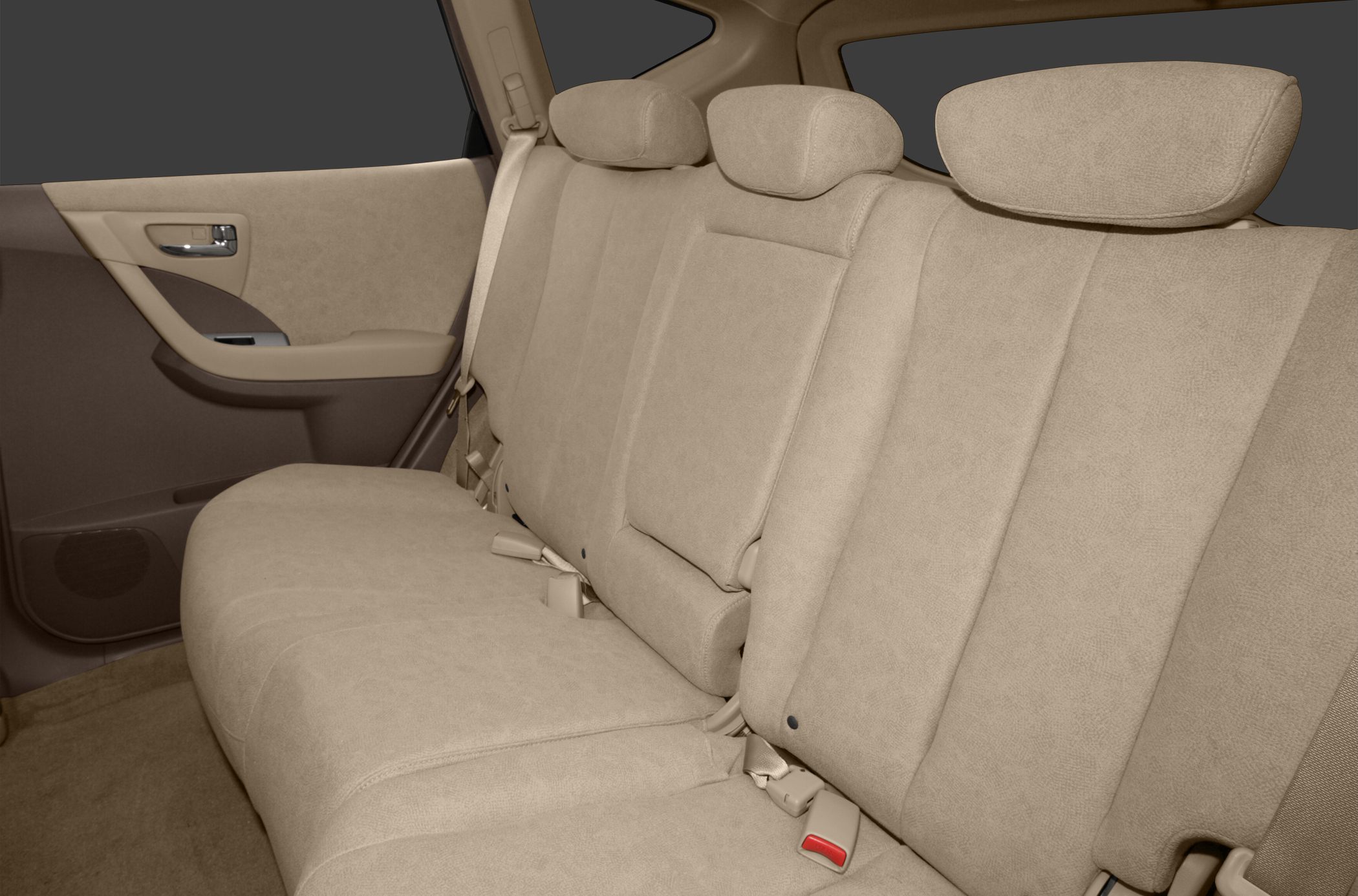 Beige fabric rear seats with headrests and central armrest