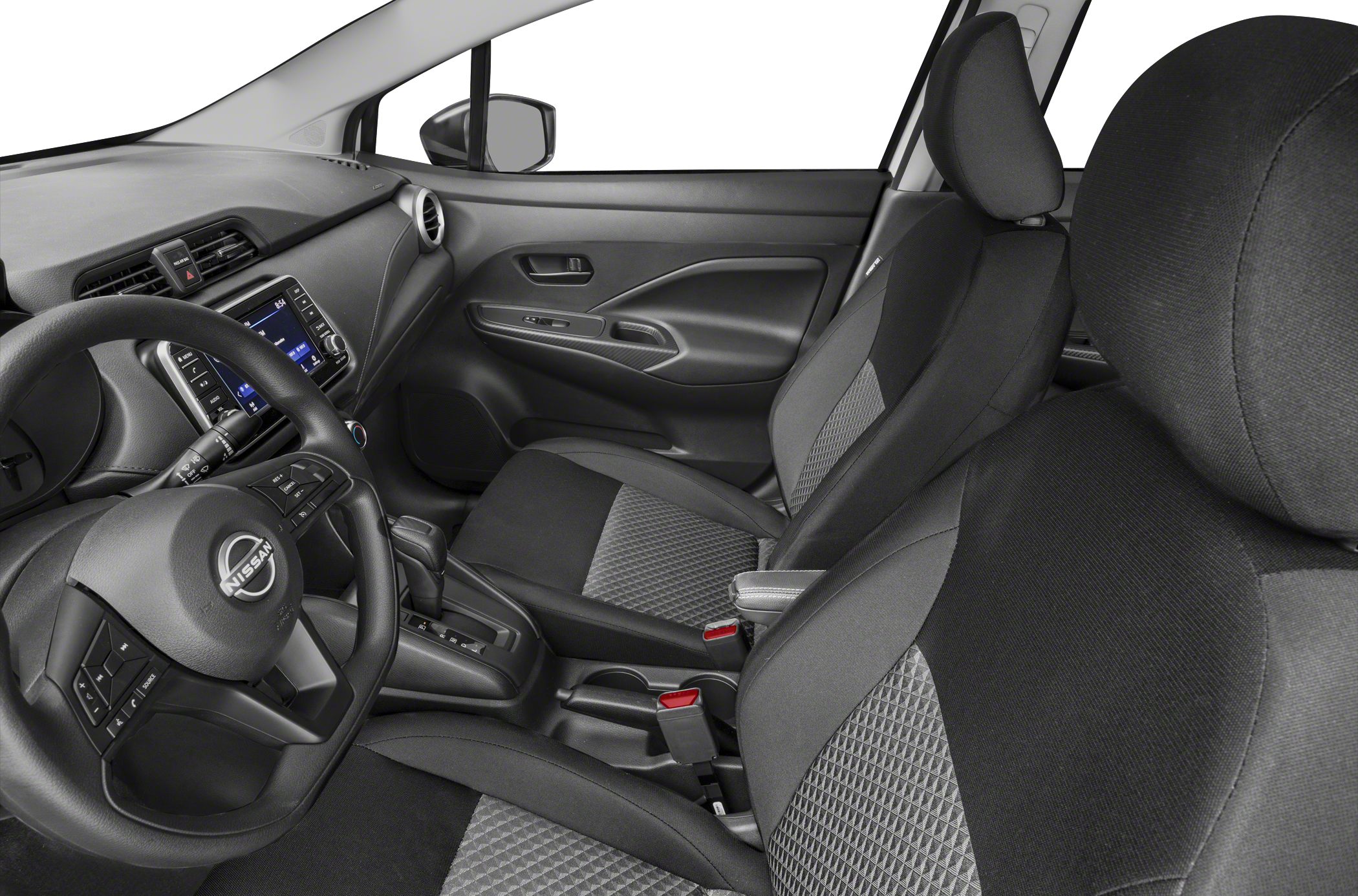 Dashboard, steering wheel and dual-tone front seats with patterned upholstery