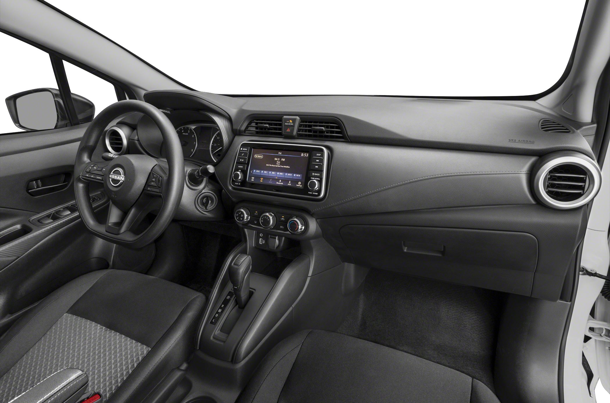 Dashboard and steering wheel with infotainment and climate control