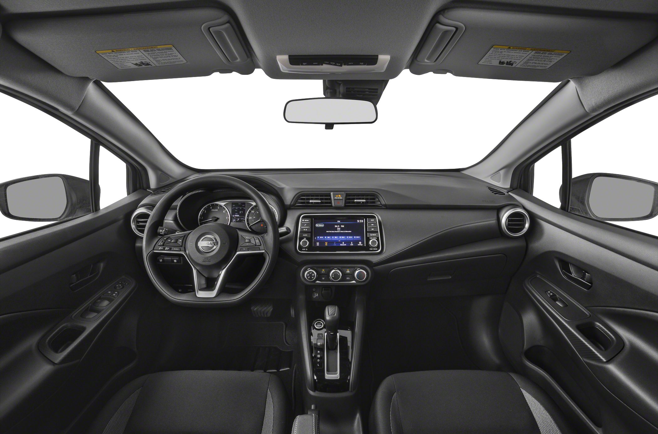 Dashboard with infotainment screen and multifunction steering wheel
