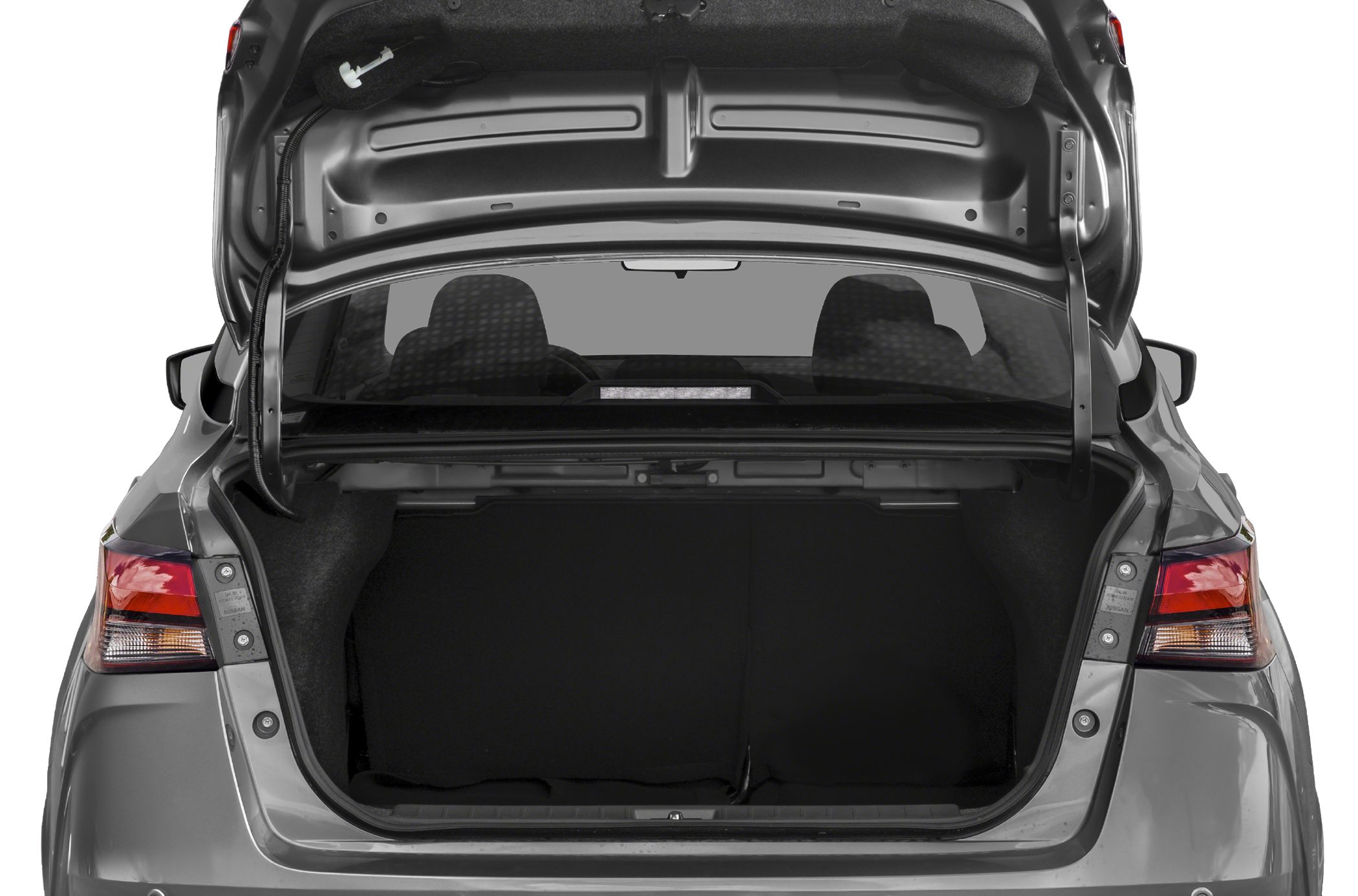 Open trunk with spacious rear cargo area and visible rear lights
