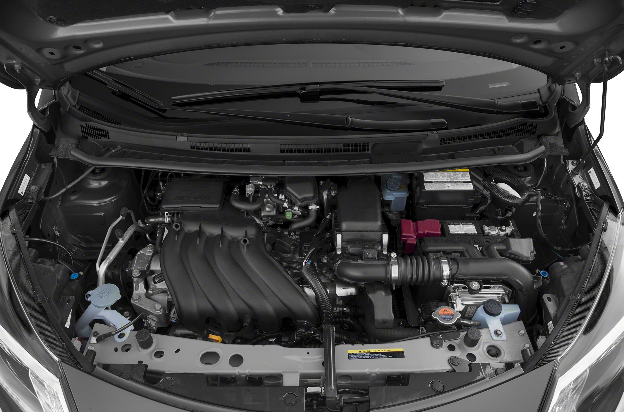 2017 compact hatchback engine bay with visible intake manifold and battery
