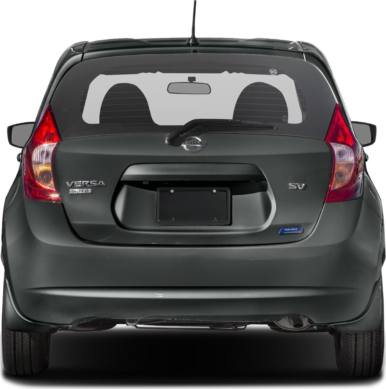 Rear view with distinct tail lights and hatchback design