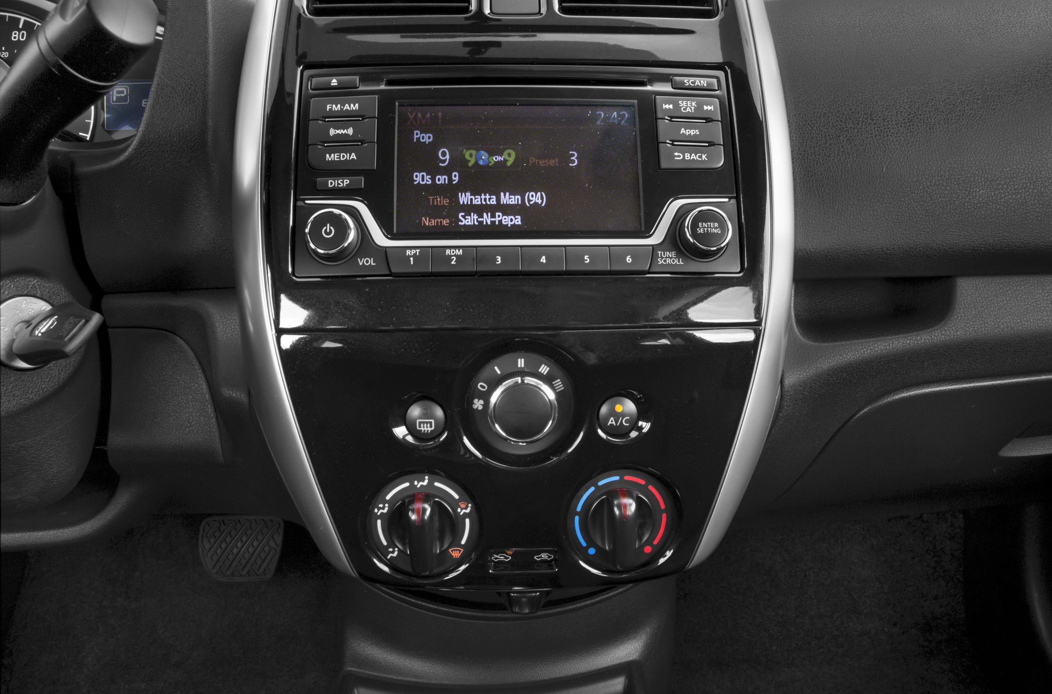 Central console with audio system and climate controls