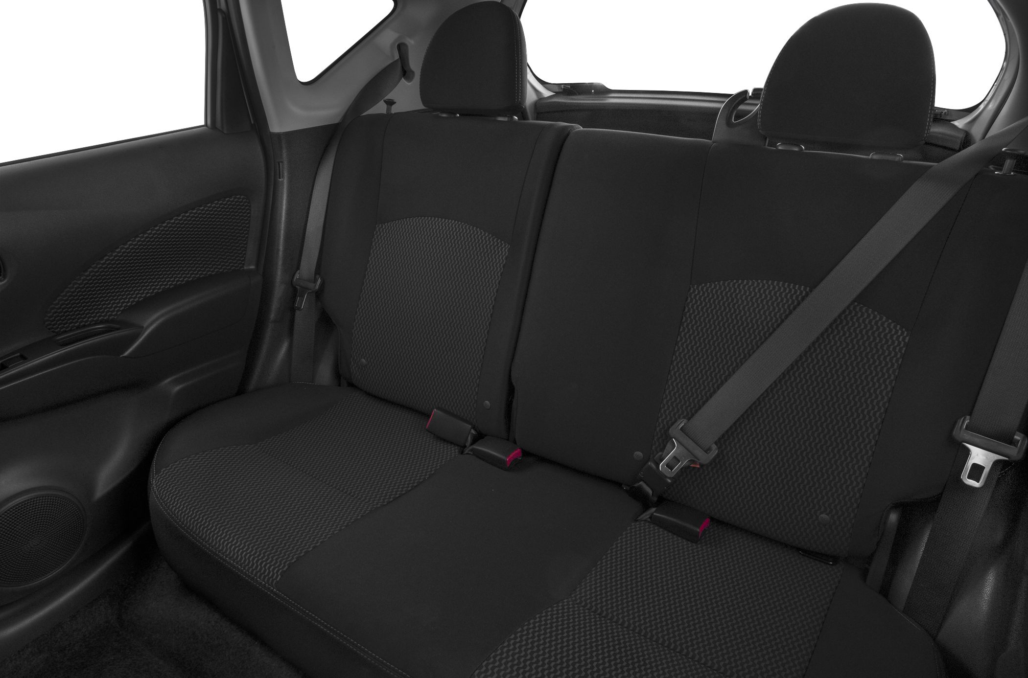 Rear seat with fabric upholstery and seat belts in compact hatchback