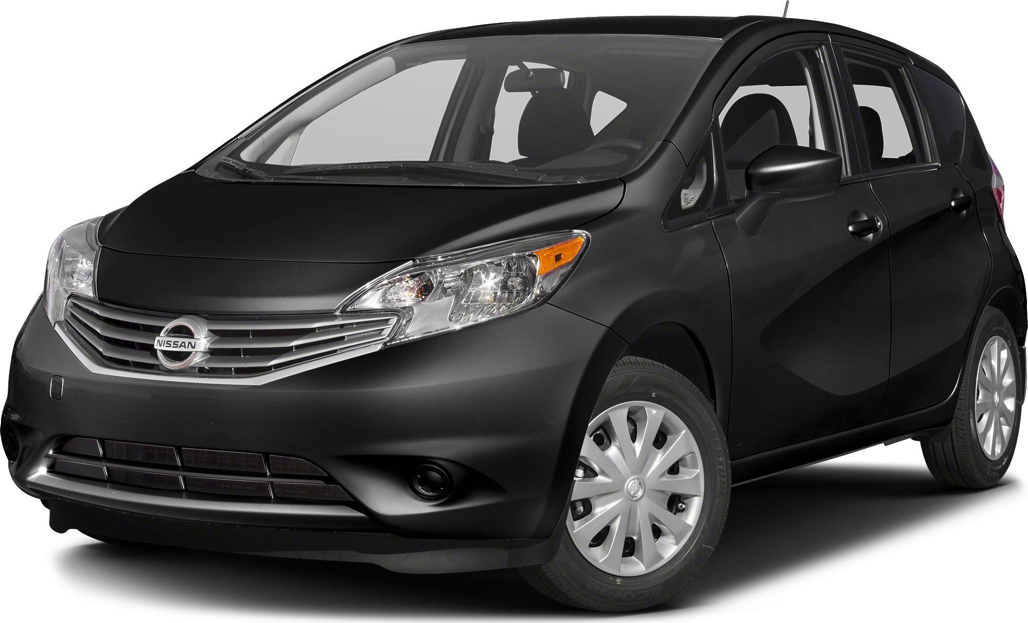 Front and side view of compact black hatchback with distinct headlight and grille design