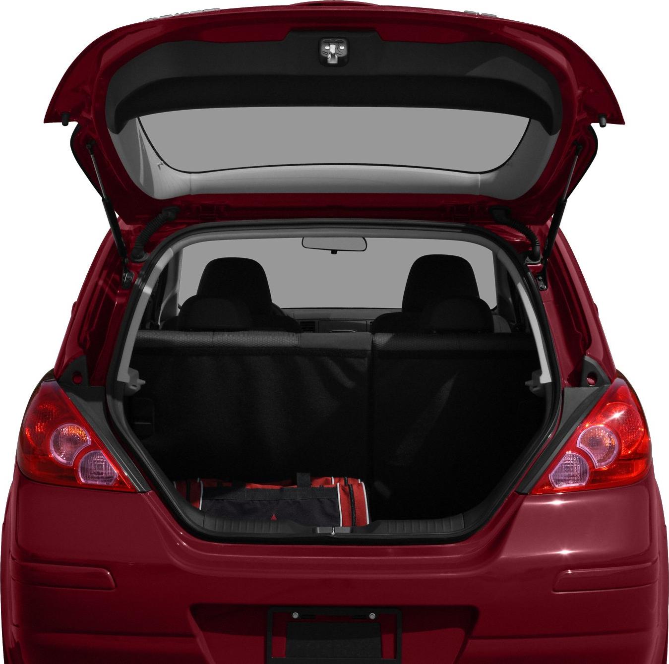 Open trunk view of compact hatchback with visible cargo area and rear seats