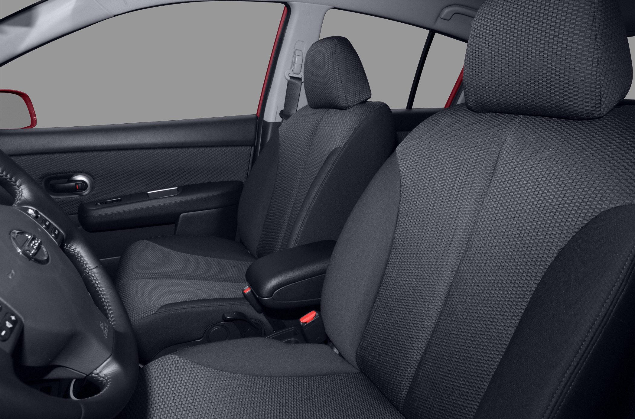 Front seats and interior door panel with fabric upholstery