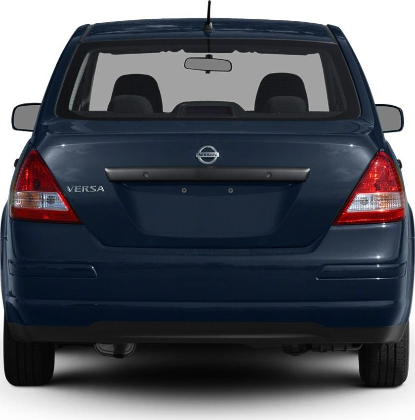 Rear view of a compact hatchback with distinct taillights and rear window design