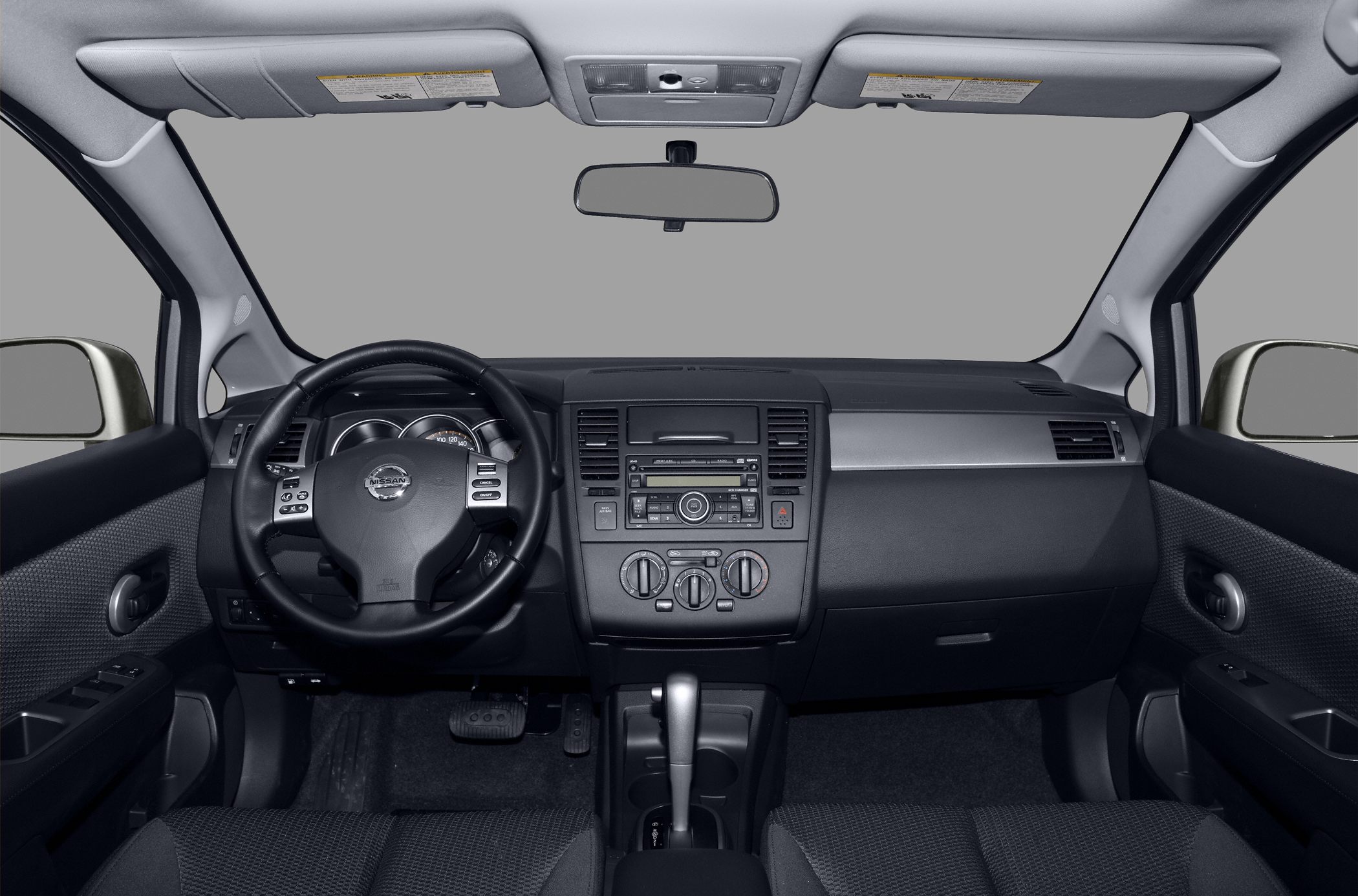 Dashboard and steering wheel with control buttons