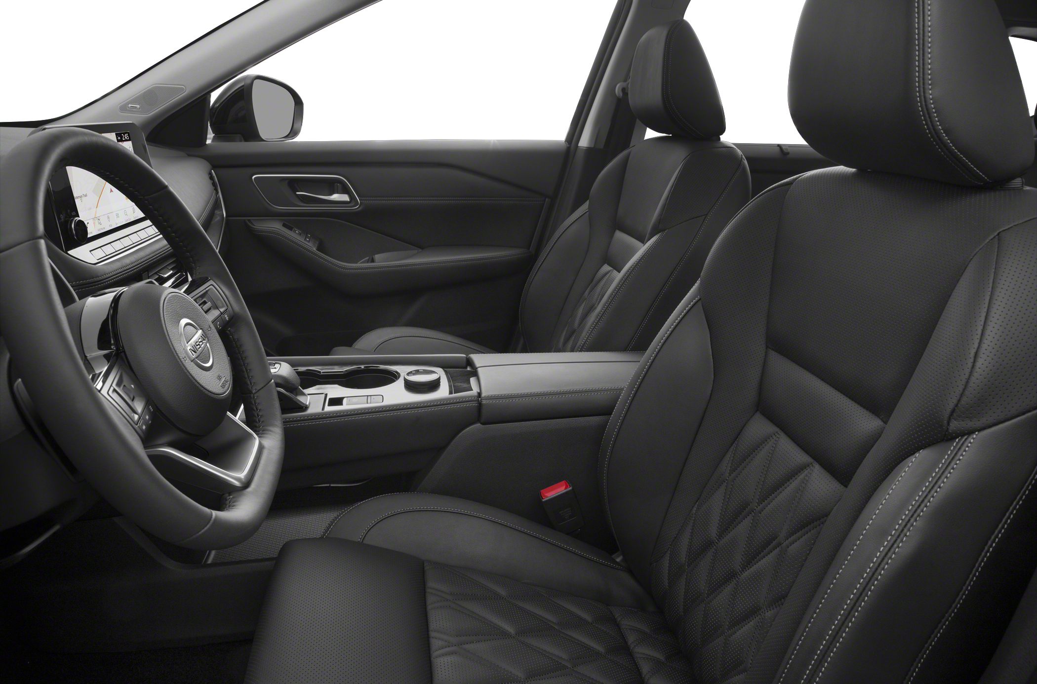 Premium front seats with diamond quilting and modern steering wheel