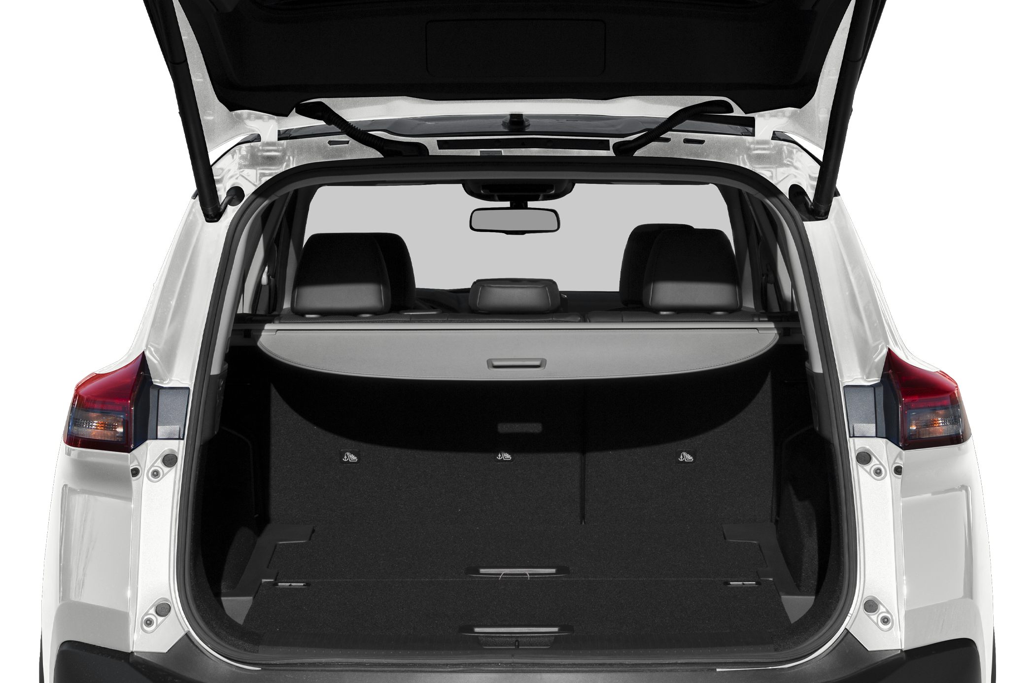 Open rear hatch with spacious cargo area and visible rear seats