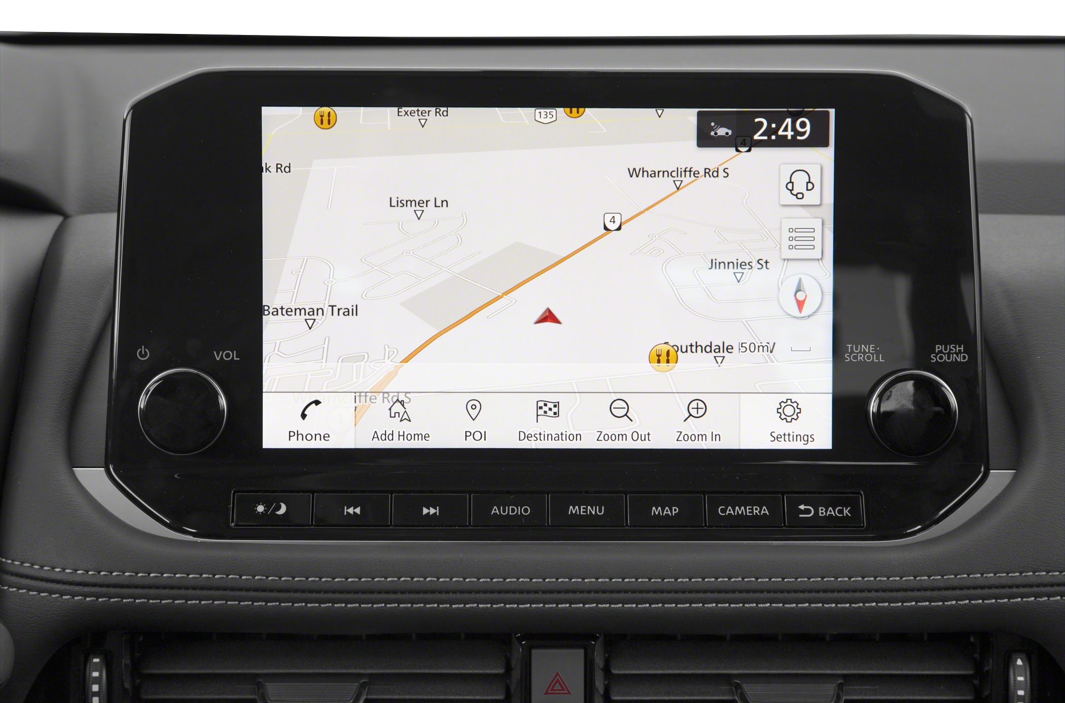 Touchscreen navigation system with control buttons and map display